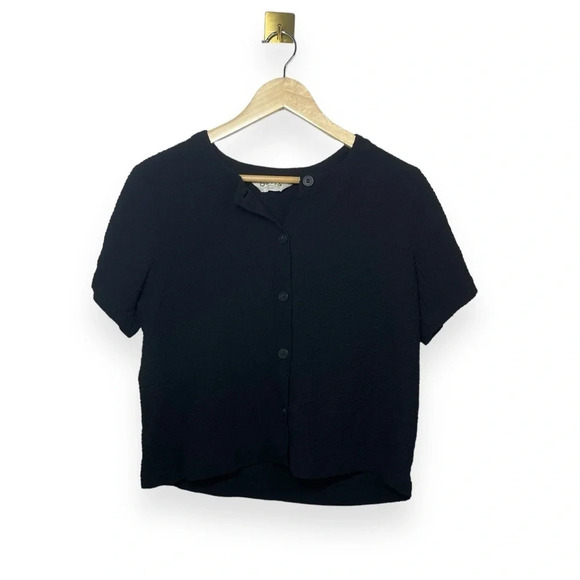 Orvis Women’s Textured Button-Down Short Sleeve Blouse in Black Size M - Picture 1 of 12